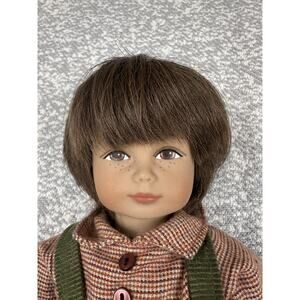Heidi Ott *RARE. Children of the World Doll Brown Hair wig Corduroy Overalls 13”